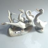 A Lladro group of 3 ducks, length 22cm overall, and a NAO duck