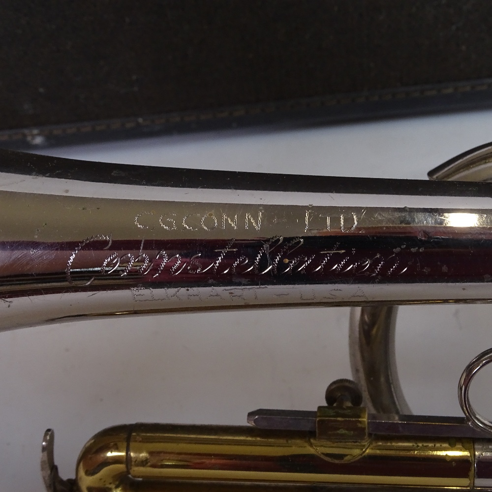 A CG Conn Ltd Constellation silver plated 3-valve long cornet, serial no. N18564, length 43cm, in - Image 2 of 2