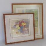 Pair of limited edition watercolours, still life, studies of flowers, signed in pencil, framed