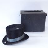 A Victorian black top hat, with Bunn & Co card box
