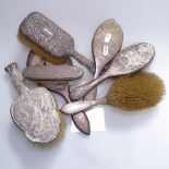 7 Art Nouveau and other silver-backed dressing table brushes, an early 20th century silver plated
