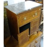 A 19th century satinwood-strung and mahogany side cabinet, with marble top, drawer and cupboards