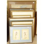 2 Chinese ink and watercolour studies, dancing figures, mounted in one frame, and a collection of