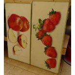Clive Fredriksson, pair of oil on canvases, still life, studies of fruit, 40cm x 83cm
