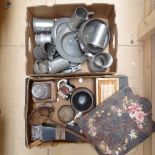 Pewter ware, a Toby jug, a decanter, an instrument case etc