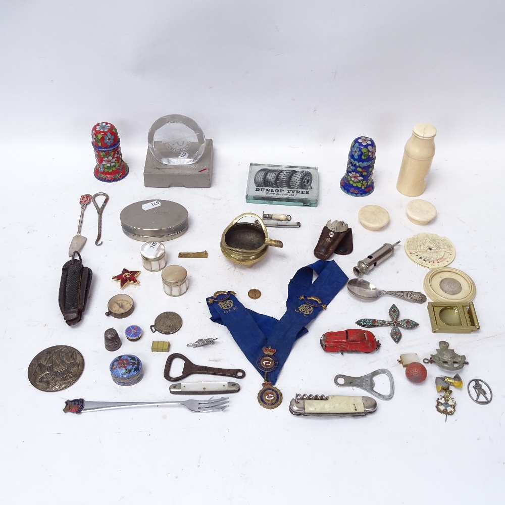 Various interesting collectables, including miniature Chinese censer ashtray, Concorde glass