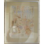 Liz Moon, artist's proof print, Long Held Listening, signed with Exhibition label verso 1987, 21"