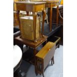 An Edwardian mahogany Sutherland table, a mahogany side table with single drawer, a small pine