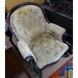 A Victorian mahogany-framed and button-back upholstered armchair