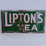 A Vintage Lipton's Tea green white and red enamel double-sided advertising sign, length 46cm
