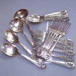 19 pieces of Danish silver plated cutlery, including ladle, with stylised pierced handles