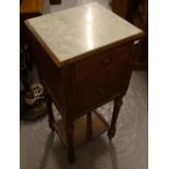 A French marble-top and chip carved pot cupboard, W37cm, H86cm