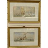 Pair of 19th century watercolours, stormswept harbour scenes, 16cm x 33cm, framed