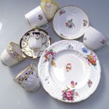 6 George Jones coffee cups and saucers, 19th century English trio with painted floral sprigs, 2