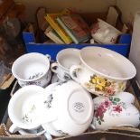 A large quantity of Portmeirion ornamental chamber pots, and various books on the subject of toilets