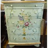 A modern bow-fronted painted chest, with brushing slide, and 4 drawers under, with bracket feet,