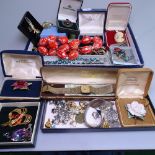 A quantity of costume jewellery, to include cameos, wristwatches, boxed brooches etc