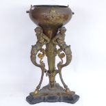 A fine quality 19th century Empire style brass table centre flower bowl/vase, central fluted bulbous