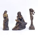 John Letts, 2 small bronze sculptures, ladies sat on rocks, signed and one numbered 16/50, largest
