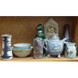 A Wigmore Pottery teapot with bird decoration, 17cm, Studio pottery vases, and an Edwardian