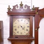 19th century 30-hour long case clock, 12" painted dial marked Wenham, carved oak case, H220cm