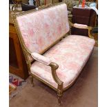A Continental carved giltwood and gesso salon settee, L146cm