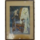 Early 20th century British watercolour, gentleman's chair, signed with monogram BWS 1909, 46cm x