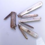 2 Antique silver-bladed and mother-of-pearl fruit knives, another, and a silver combination