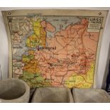 A Vintage French double-sided school map, depicting Russian and Finland