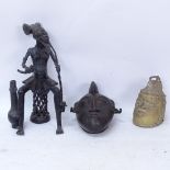 2 bronze Tribal ornaments, and a cast-brass head sculpture, largest height 30cm (3)
