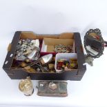 A Vintage painted wood child's carpet model tank toy, silver plated pint mug, shoe lasts, brass-