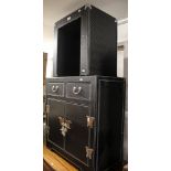 A modern leather-effect cabinet and matching stool