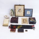 Various collectables, including chinoiserie framed print, Russian lacquered box, Wittner metronome