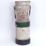 A Vintage painted leather swing-handled water carrier, with armorial, height 53cm