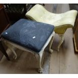 2 upholstered dressing stools on painted cabriole legs