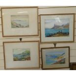 Pair of watercolours, Church Bay, and another, 17cm x 25cm, in limed oak frames, and 2 watercolours,