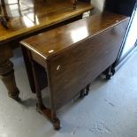 A 19th century mahogany drop leaf dining table, raised on quadruple turned legs, W92cm