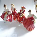 4 Royal Doulton ladies in red dresses