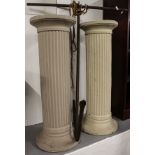 2 painted plaster Corinthian column pedestals, H77cm, and a cast-iron anchor