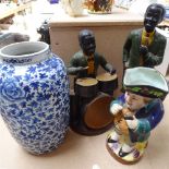 An Oriental blue and white vase with foliate design, 28cm, an early 20th century Toby jug, and a
