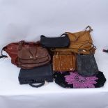 Various Vintage bags and leather cases, including travelling toiletry case with original fitted