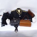 Various Vintage leather and snakeskin handbags, military uniform etc