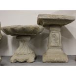 A concrete garden bird bath decorated with roses, and another shell design concrete bird bath (2)