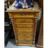 A French marble-top and oak bedside chest, with fluted columns, W47cm, H91cm