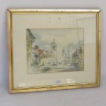 Watercolour, street scene Prague, indistinctly signed, 15cm x 20cm, framed