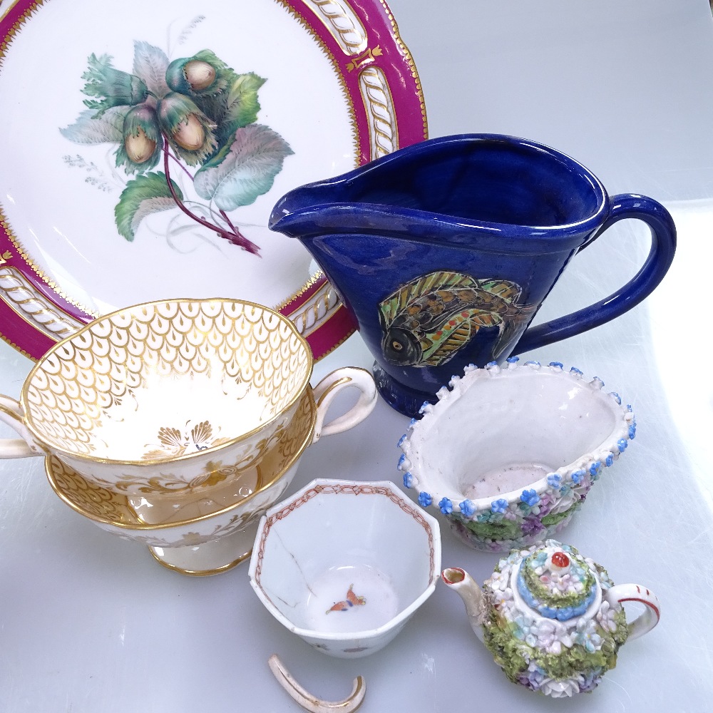 Victorian plates with painted floral decoration, cabinet cups, jug, Mossware teapot and pot etc - Image 2 of 2