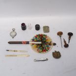 Various interesting collectables, including novelty cigar fan, small Victorian brass owl purse,