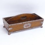 A 19th century silver plate-mounted oak maid's cutlery tray, length 37cm