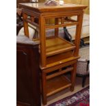 A pair of stained beech square 2-tier lamp tables, W60cm