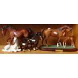 Royal Doulton mare and foal "First Born", 3 other Royal Doulton horses and a Russian foal